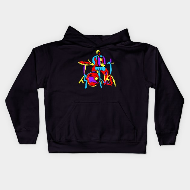 Abstract Colorful Drummer Kids Hoodie by jazzworldquest